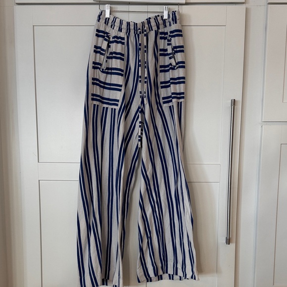 FP Beach Pants - Striped Wide Leg Pants - Blue and White